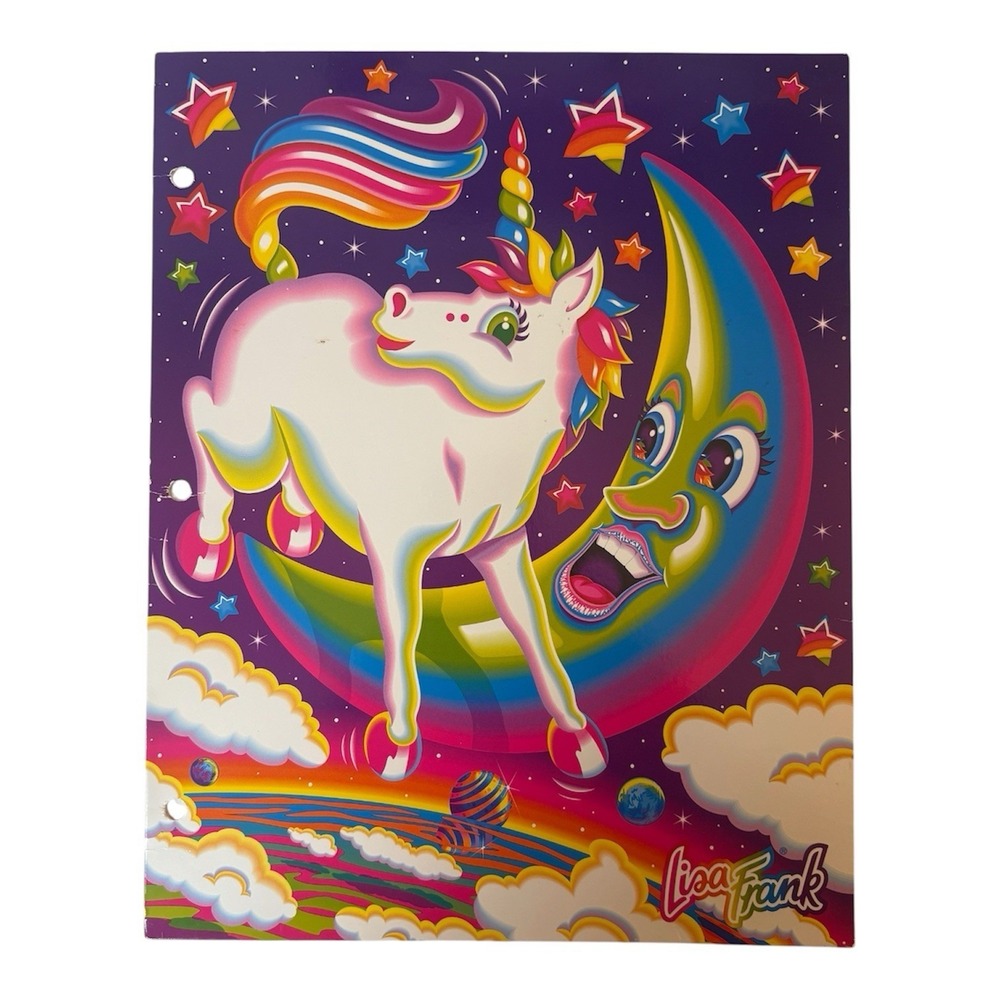 Lisa Frank Folder Portfolio Markie Unicorn Jumping over Moon Vintage